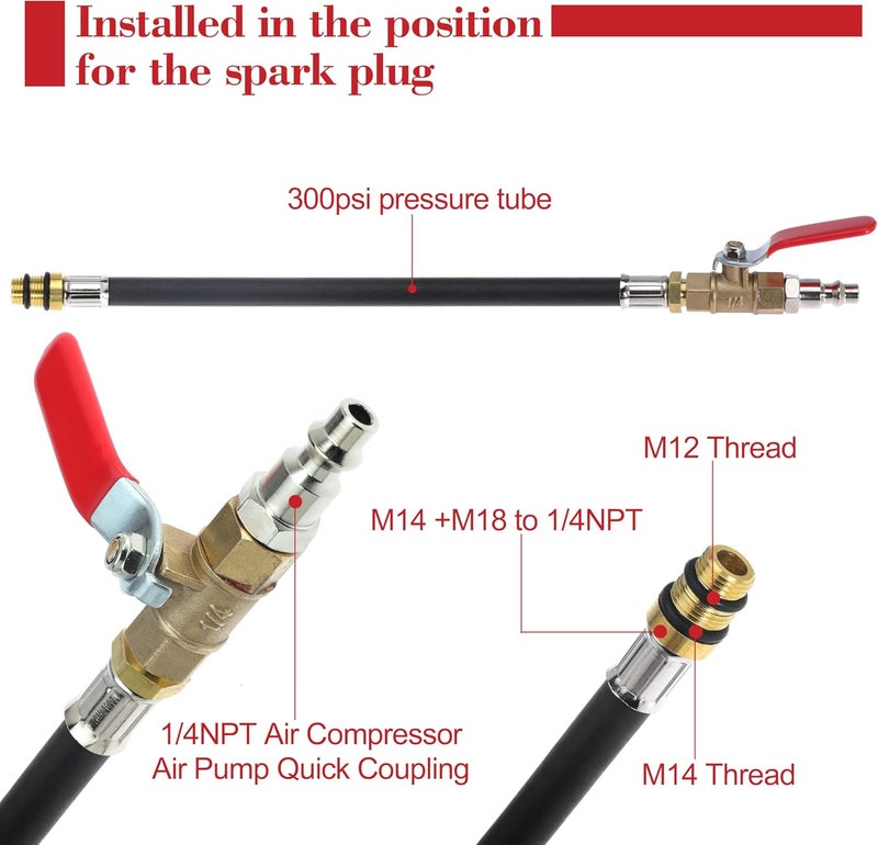 Seweder Engine Air Valve Holder Pressure Pipe with Ball Valve M12 M14 Thread to 1/4 NPT Cylinder Leakage Testing Assistant Tool for Ford for Mustang for LS1 for LS2 for LS3 4.8 5.3 6.0 Trucks - Image 4